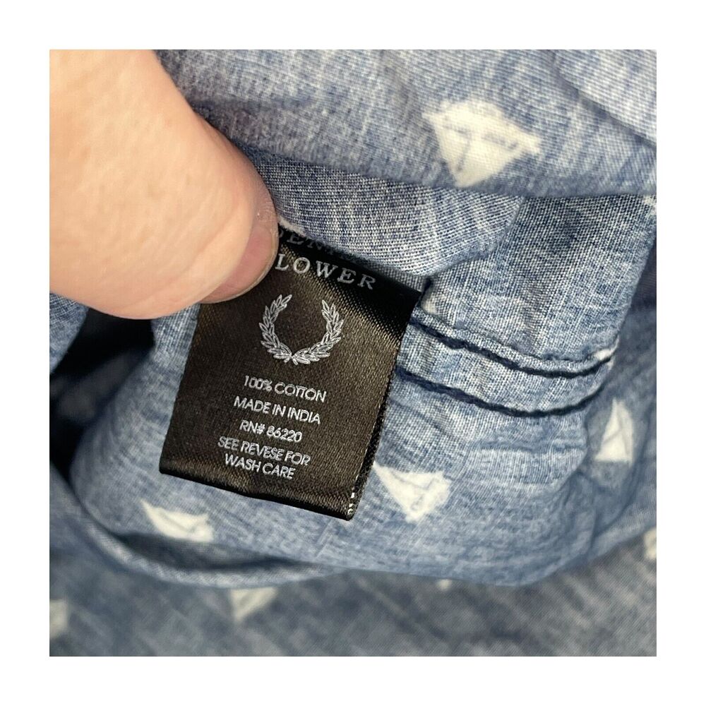 Denim & Flower Shirt Men's Large Navy Sailboat Print Cotton Slim Fit Button-Down - Picture 7 of 8